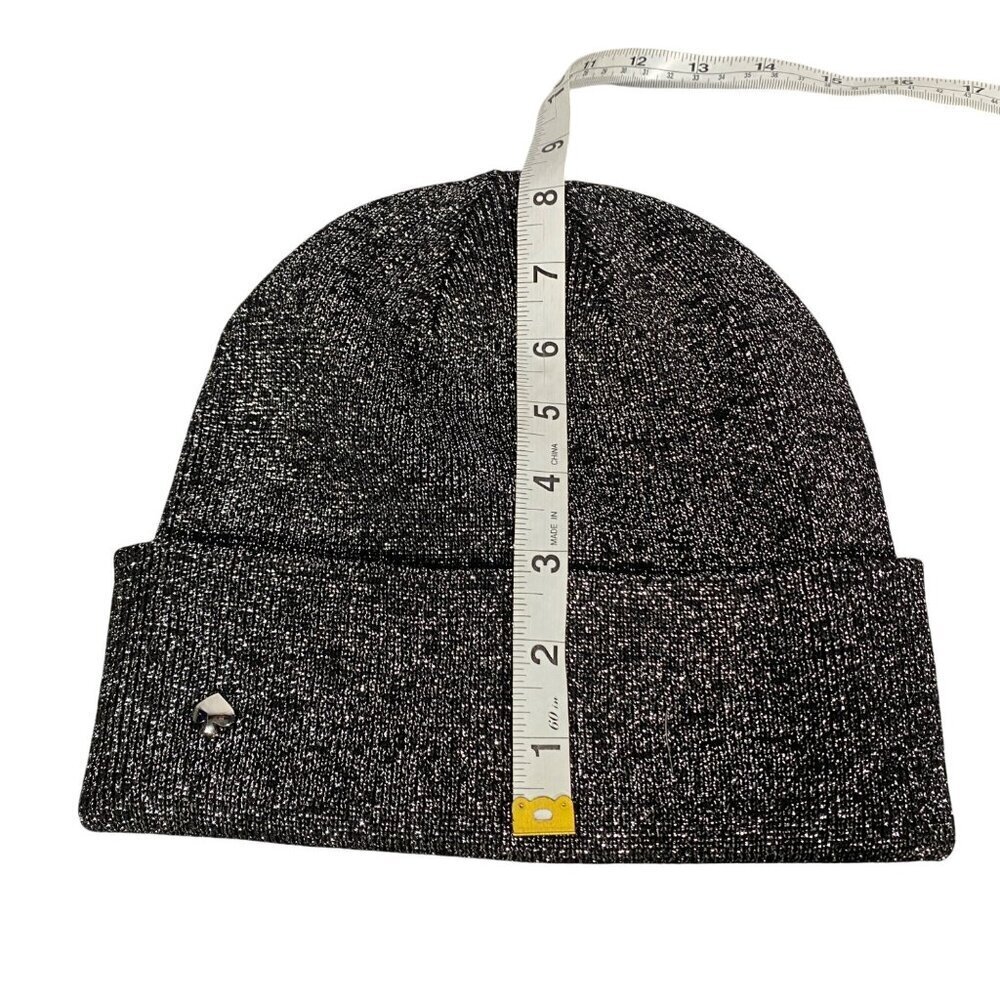 Kate Spade 2024 silver metallic knit beanie hat OS elegant winter classic glam - Picture 7 of 7